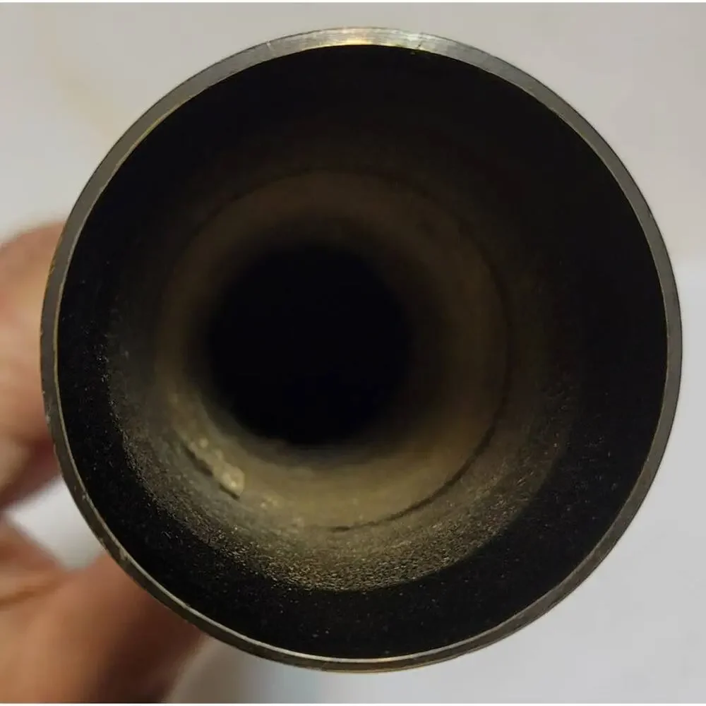 Vintage Indian Brass Metal Fluted Footed Vase Black Patina Etched Floral Pattern